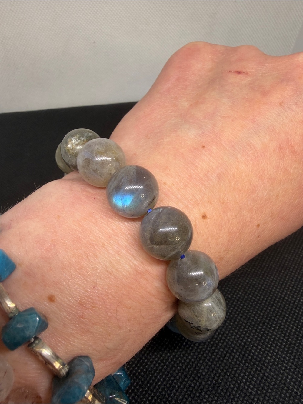 Rare Multicolor Flash Moonstone 14mm Handmade Stretch Bracelet feminine energy